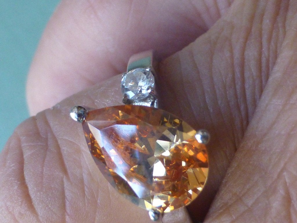 NIEUW gerhodineerd Zilveren Ring zacht-oranje Zirkonia, Sieraden, Tassen en Uiterlijk, Ringen, 18 tot 19, Verzenden, Nieuw, Oranje