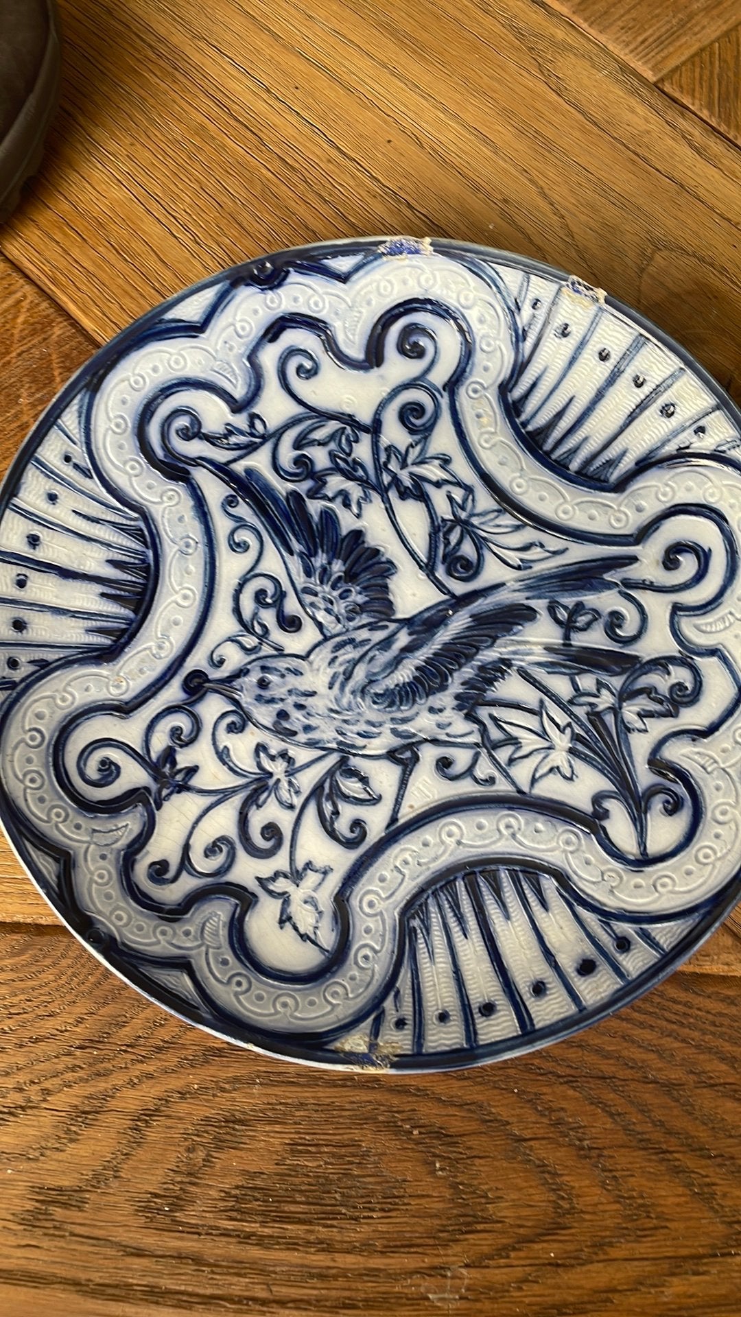 Antiek bord, met vogel, majolica fabriek, Ophalen of Verzenden
