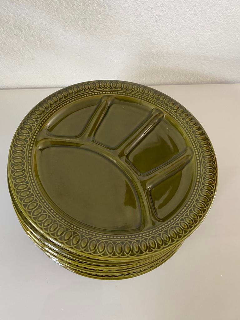 Vintage/retro fondue bord, jaren ‘70 groen,8 stuks €25,00, Ophalen