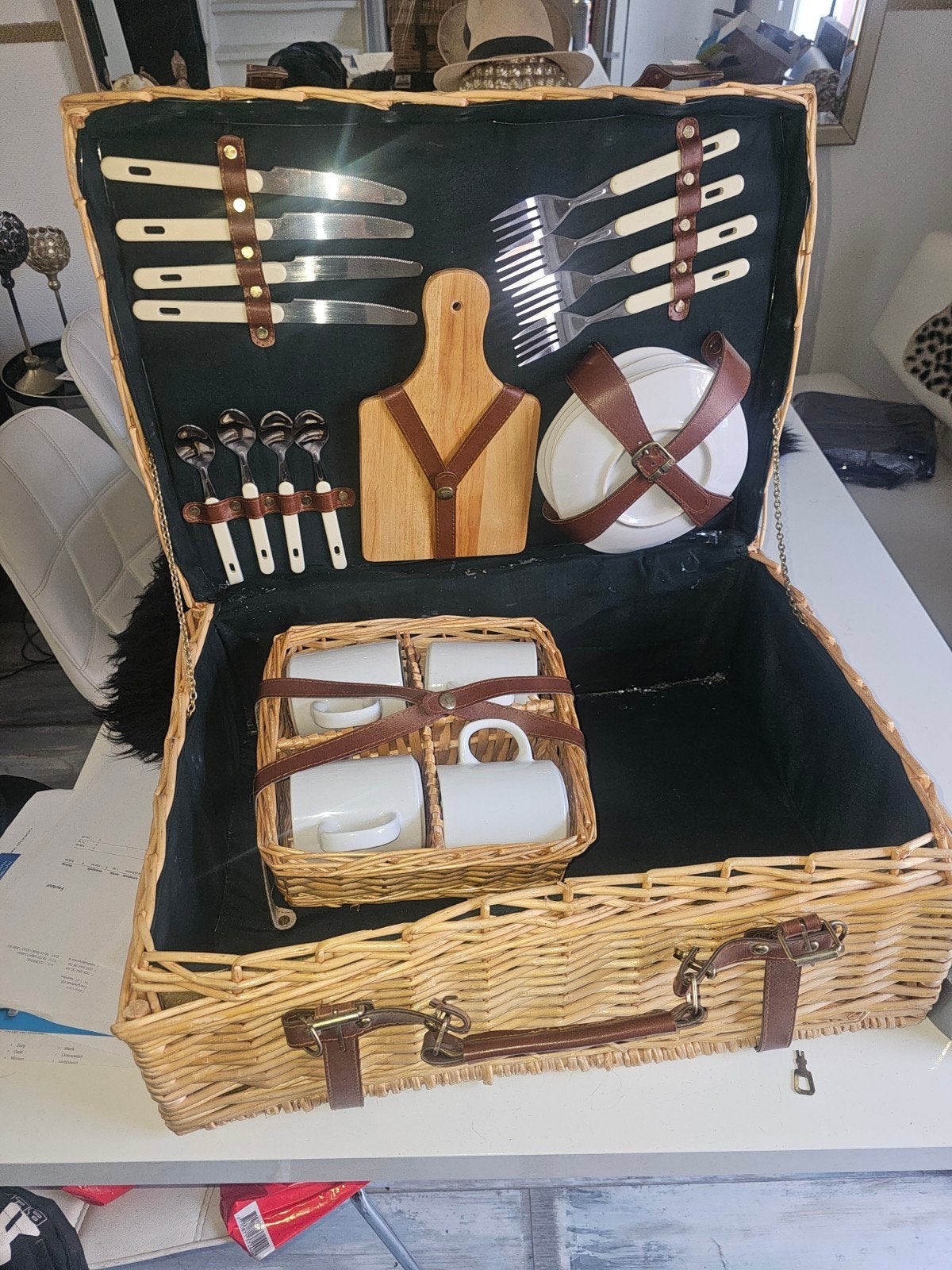 Complete picknickmand met servies en bestek, Ophalen of Verzenden, Zo goed als nieuw