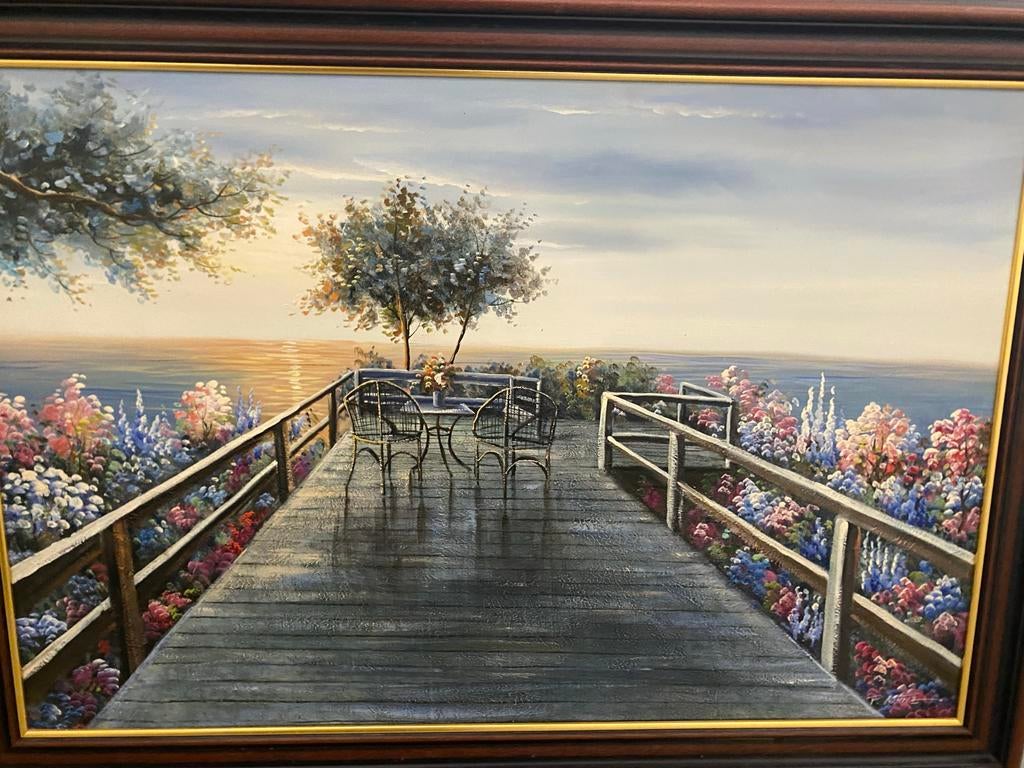 Prachtig Schilderij: Zonsondergang aan het Meer, 103x75 cm, Ophalen of Verzenden