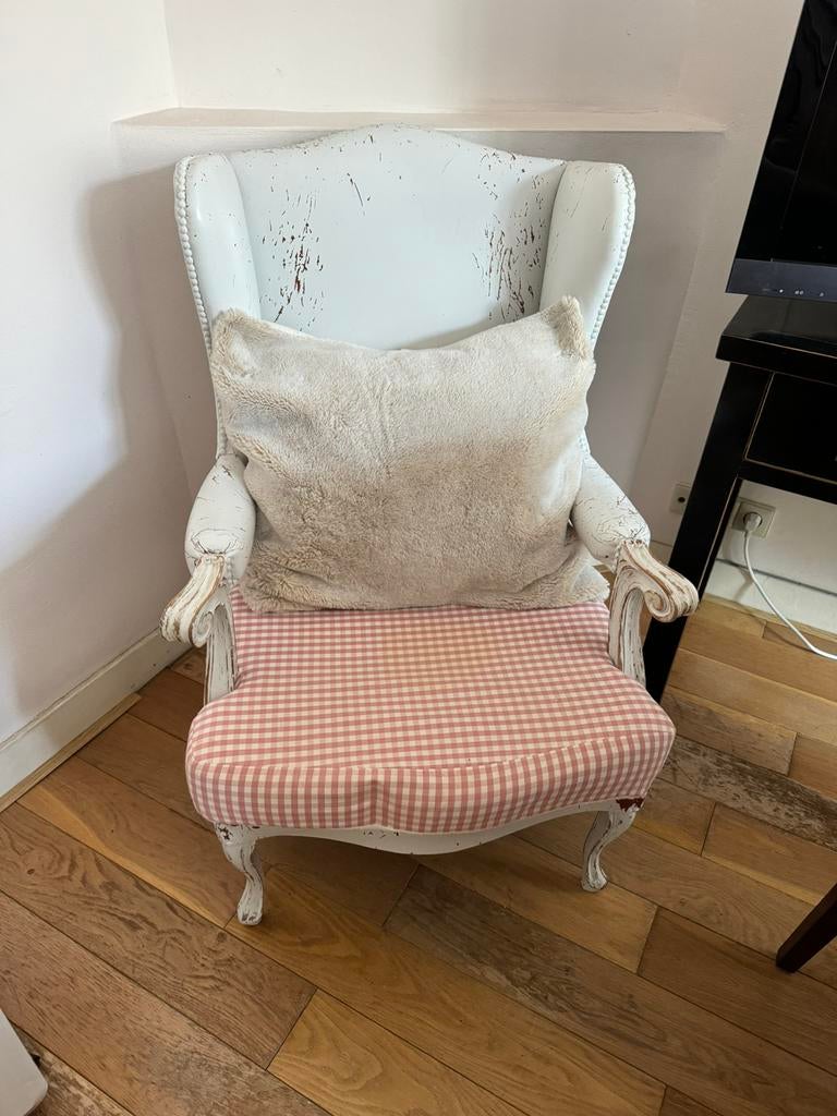 Brocante fateuil Wit gratis ophalen, Huis en Inrichting, Fauteuils, Ophalen, Gebruikt, 75 tot 100 cm, Brocante