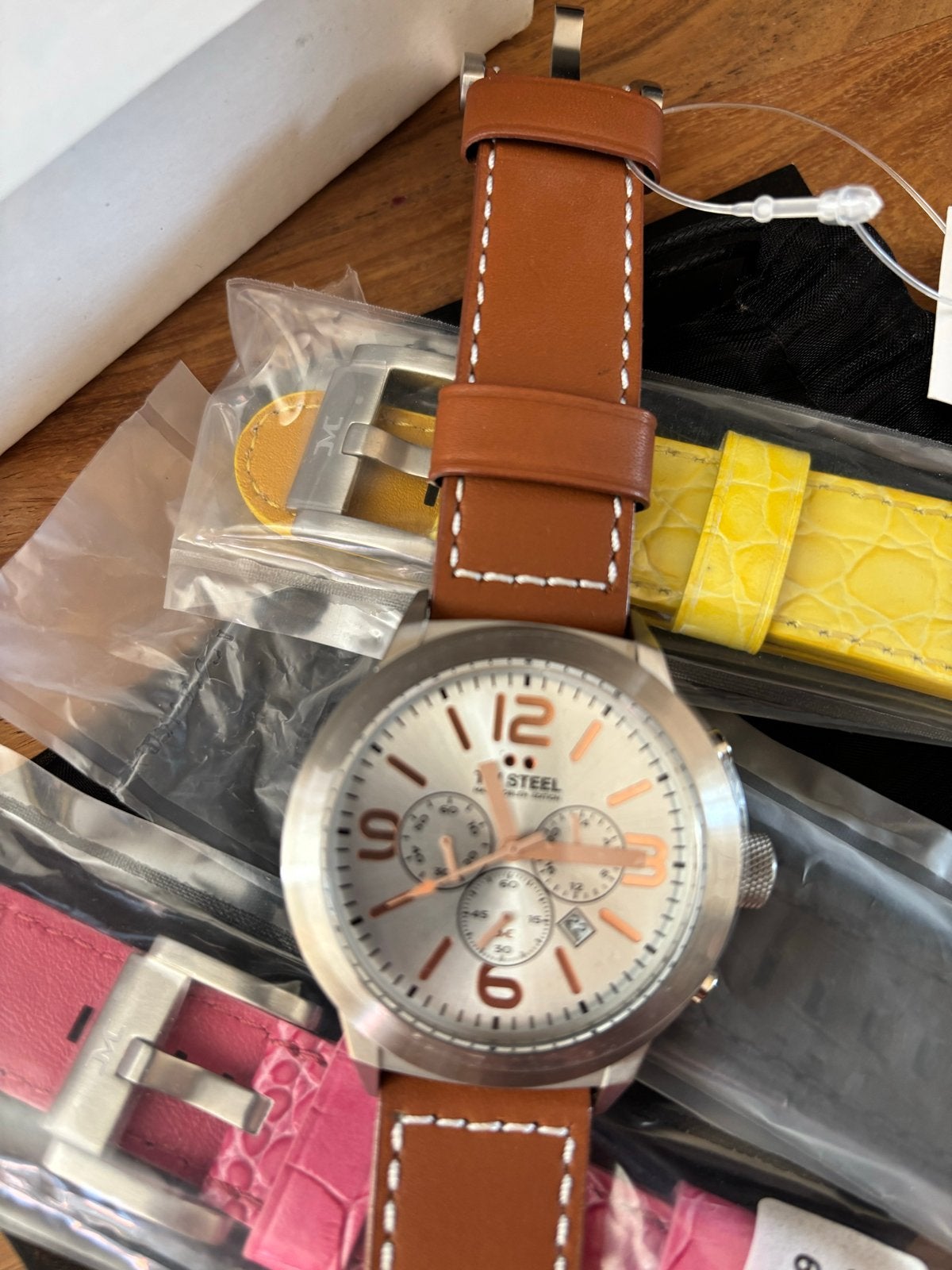 TW Steel Marc Coblen Horloge met verwisselbare bandjes, Leer, Staal, Polshorloge, Nieuw