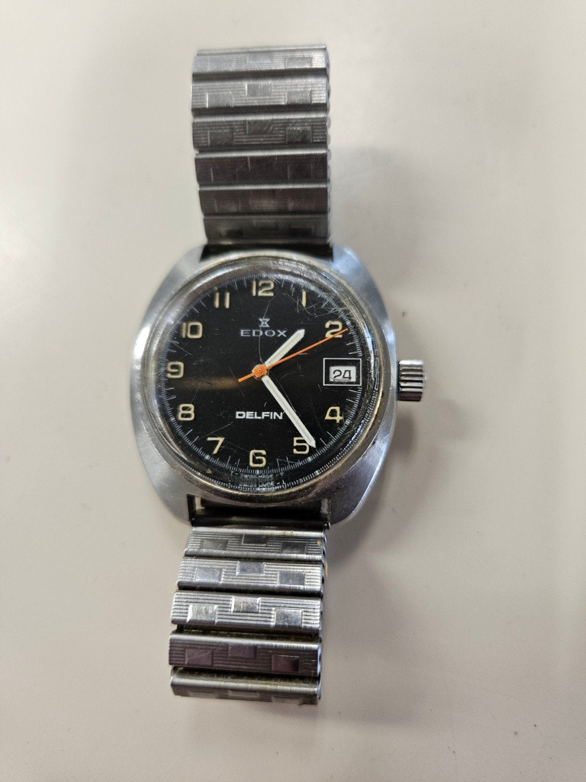 Vintage Edox Delfin Polshorloge - Goed Werkend, Overige merken, Staal, Met bandje, Polshorloge