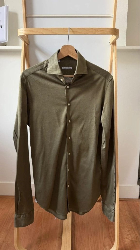 Emanuele Maffeis Donkergroene Khaki Katoenen Overhemd Maat, Kleding | Heren, Verzenden, Emanuele maffeis, Halswijdte 39/40 (M)