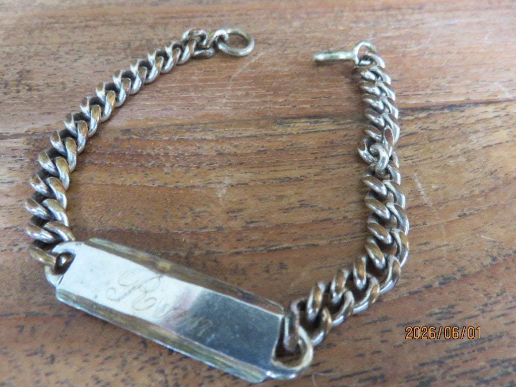 ZILVEREN  ALPACCA ARMBAND MET NAAMPLAATJE, Verzenden, Gebruikt, Zilver, Zilver