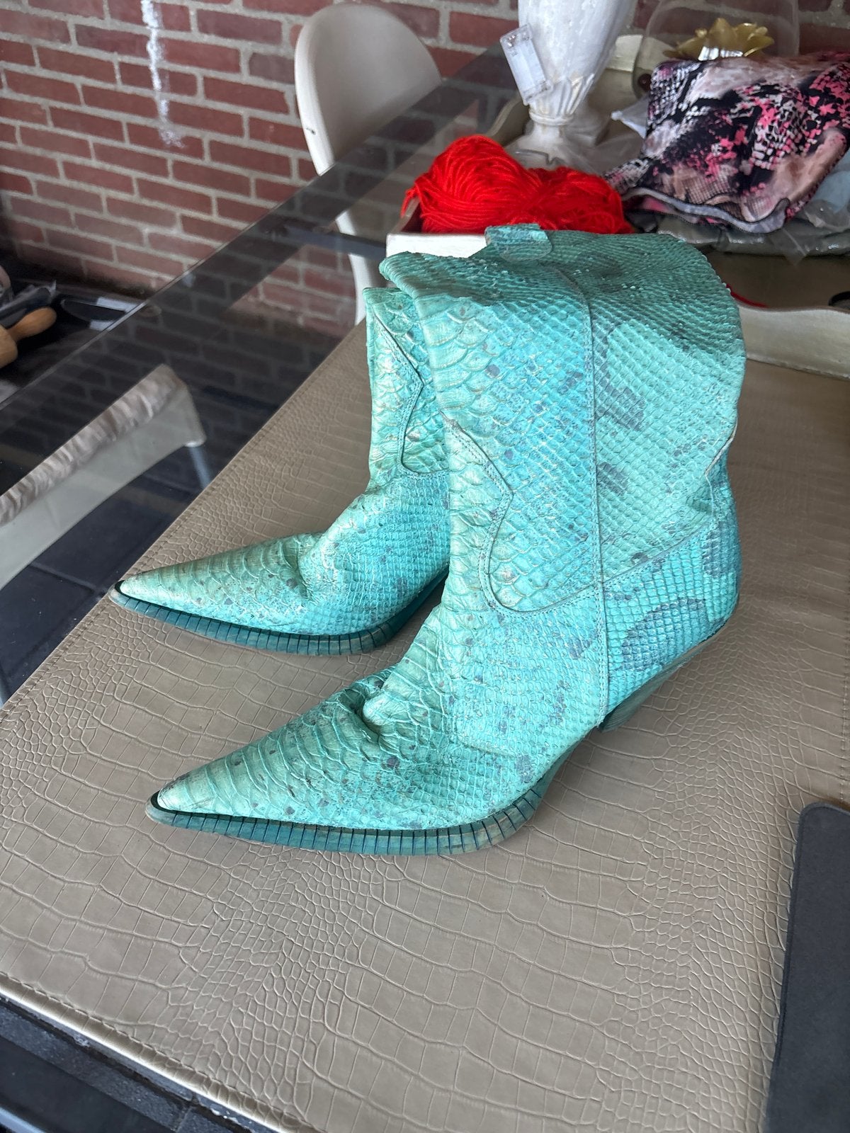 Turquoise Slangenleren larzen Laarzen - Western Stijl, Ophalen of Verzenden, Gedragen, Overige kleuren, Lage of Enkellaarzen