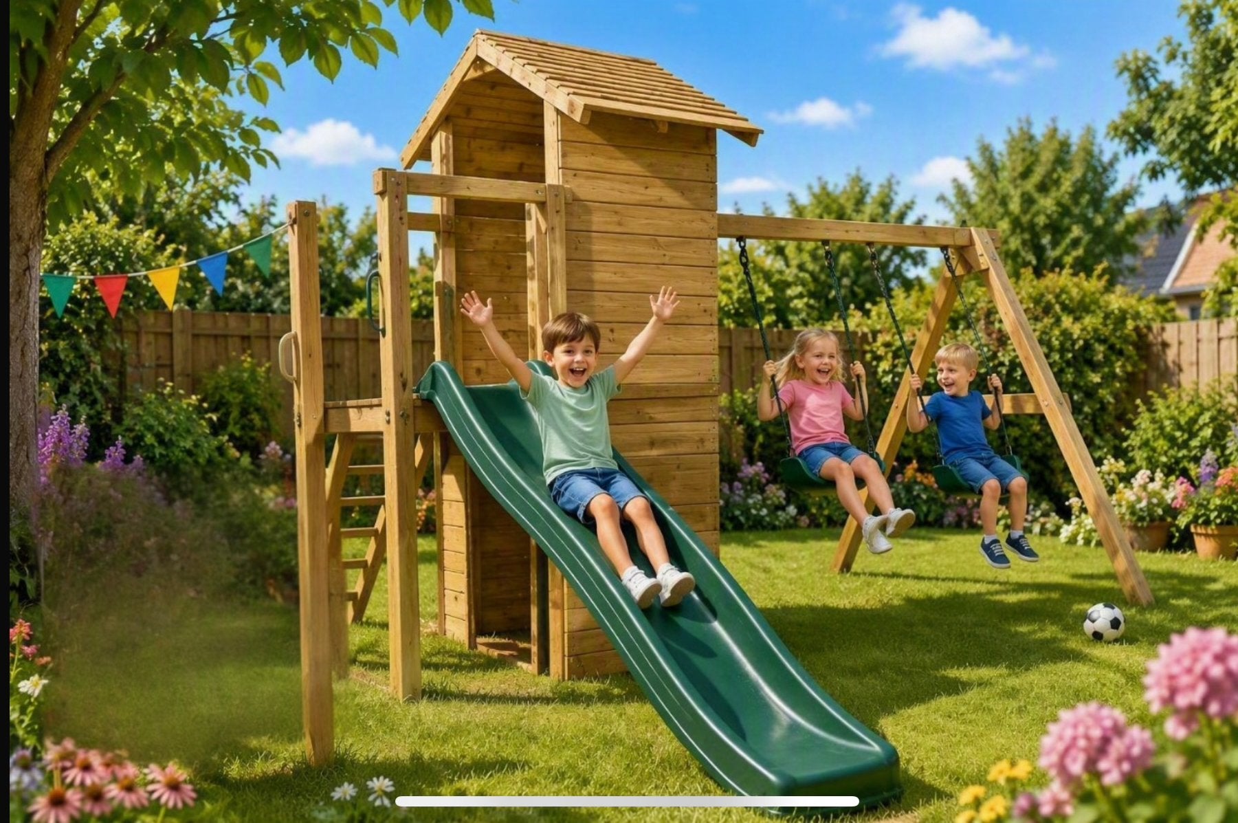 Houten Speeltoestel met Glijbaan en Schommels, Ophalen, Gebruikt, Glijbaan