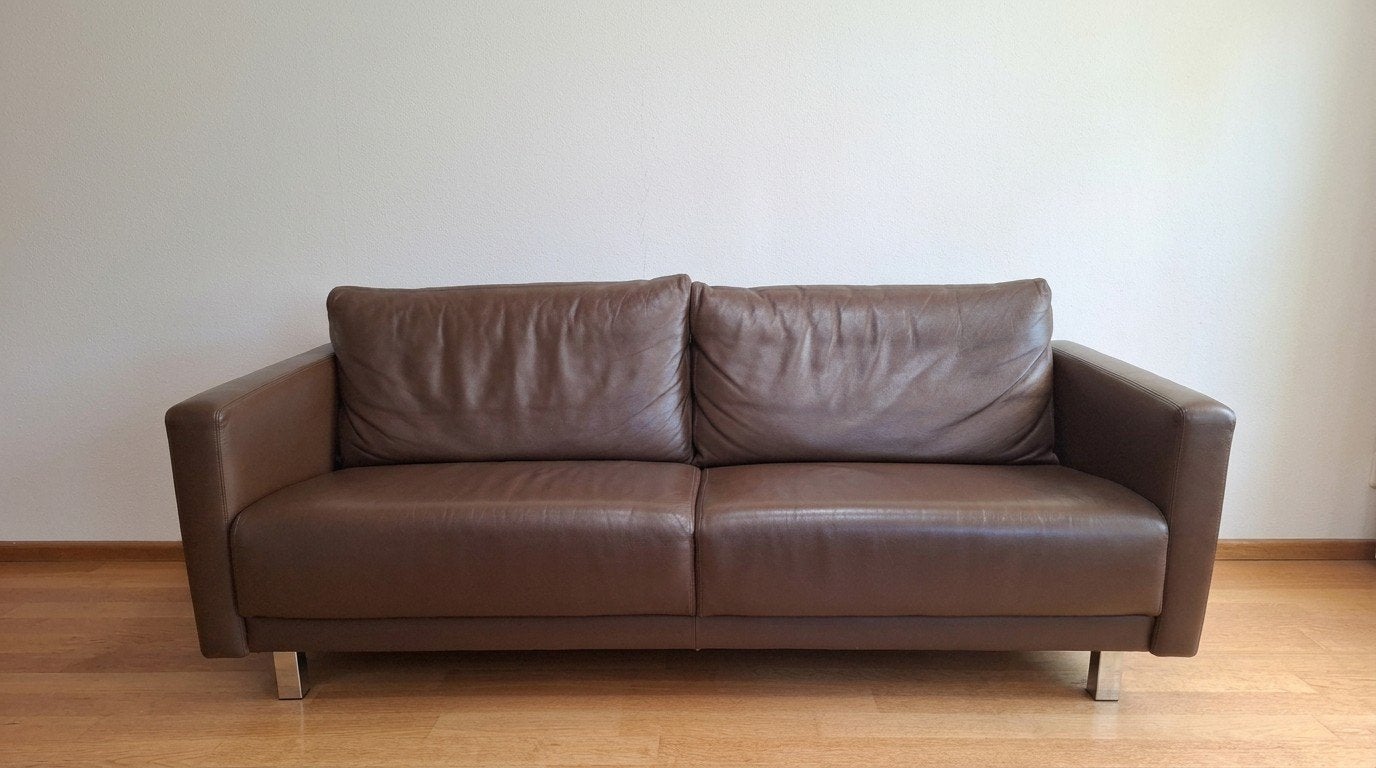 Luxe buffel leren 3-zits bank + 2 fauteuils, Ophalen, Gebruikt, Driepersoons, Rechte bank
