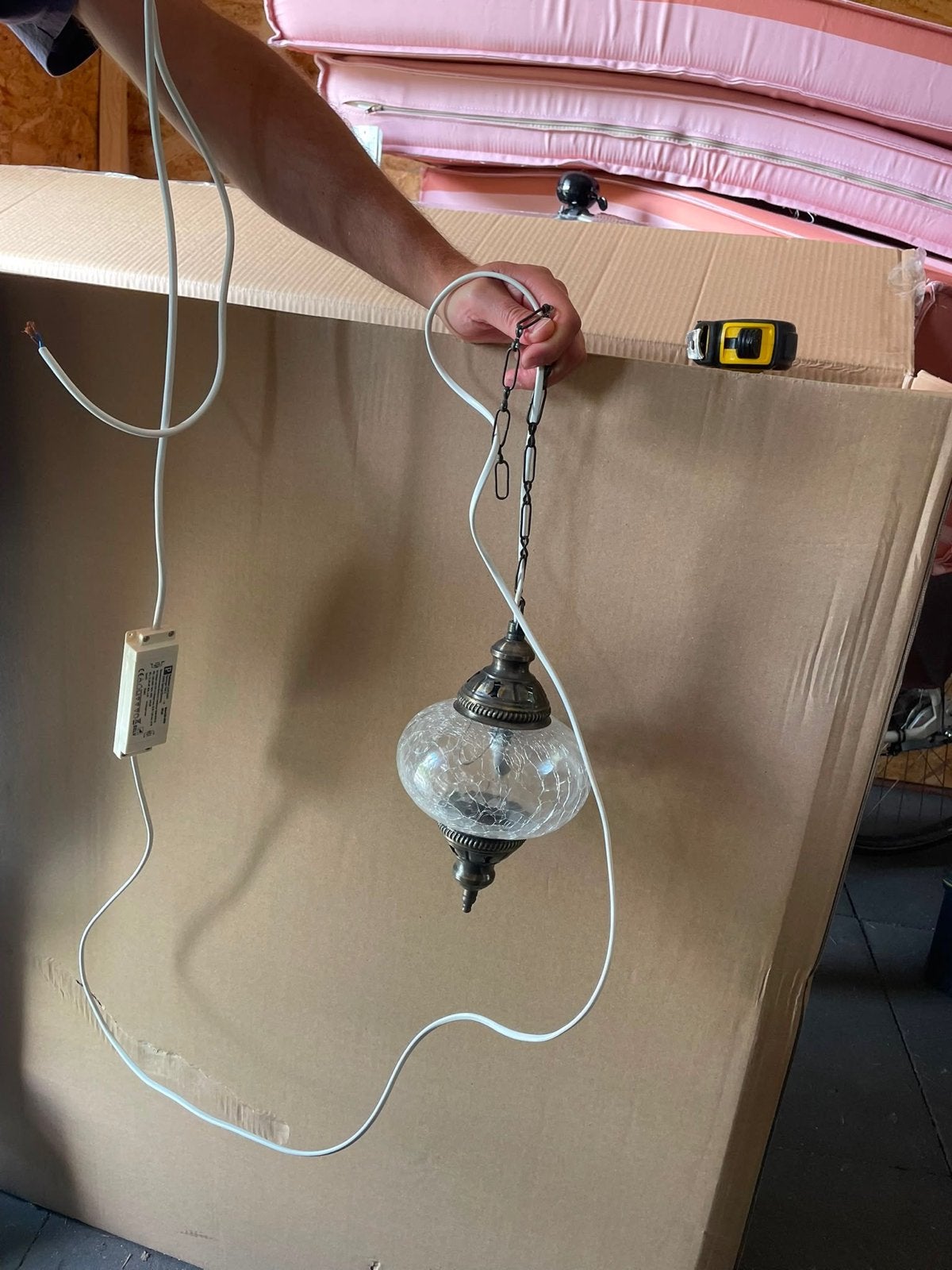 Oosterse hanglamp met craquelé glas, Ophalen, Minder dan 50 cm, Gebruikt, Glas