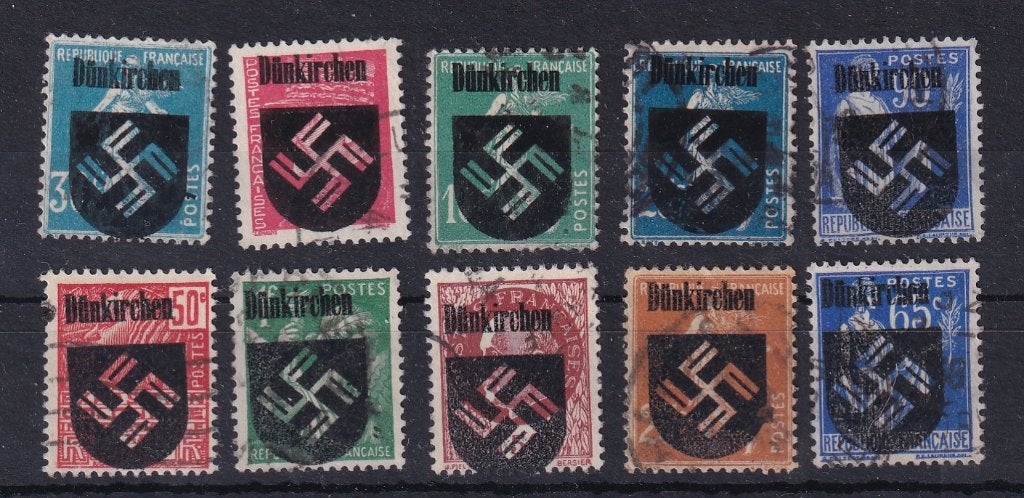 B56) WO2 Duitse bez Duinkerken 10x opdrukken geen garantie, Verzenden, Duitse Keizerrijk, Gestempeld