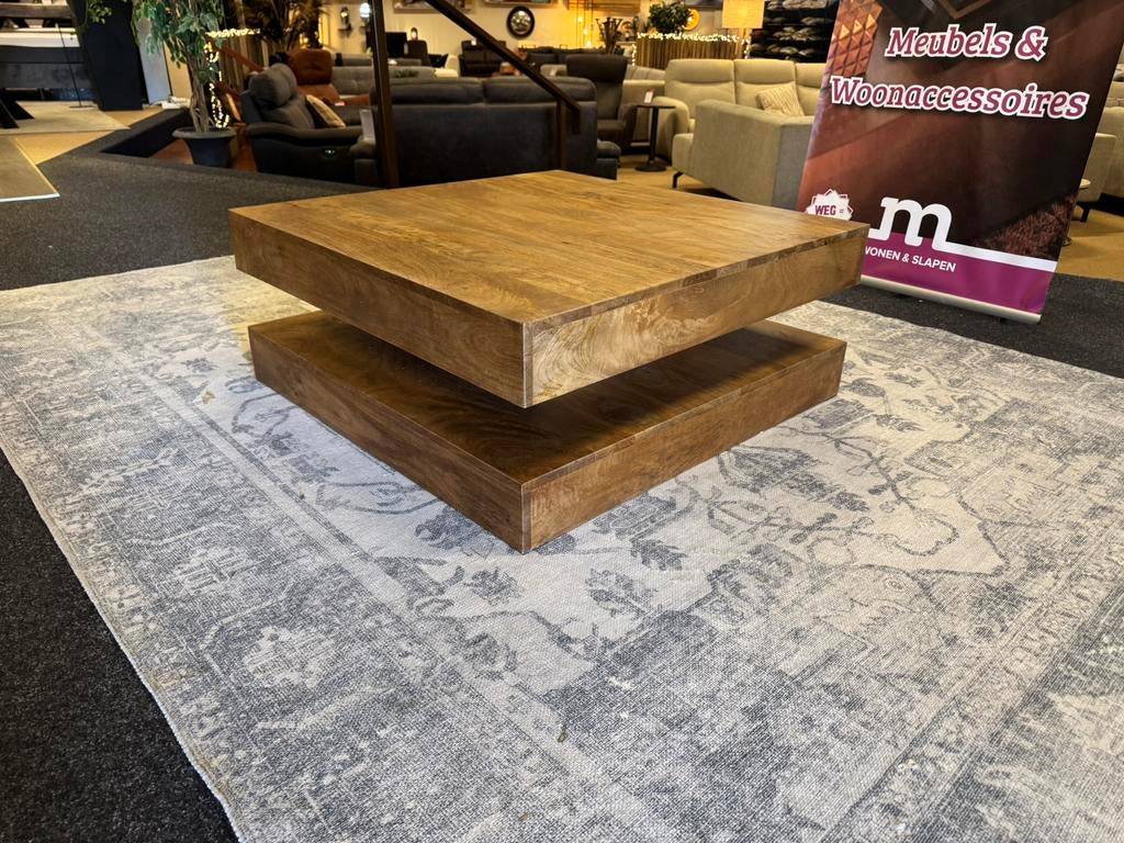 Salontafel Vierkant 90x90x36.5 Donker Mangohout E-7365, Ophalen, 50 tot 100 cm, Vierkant, Nieuw