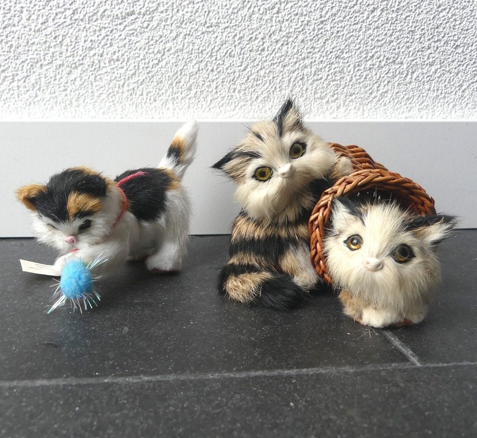 Kattenbeeldjes poezenbeeldjes imitatiebont lapjespoes cypers, Ophalen of Verzenden, Gebruikt, Dier