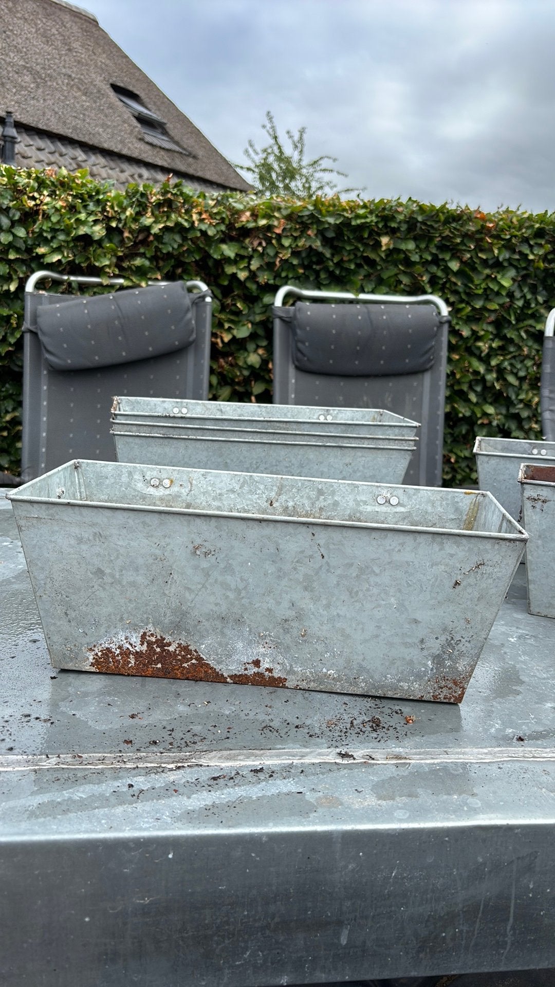 Zinken bloembakken(zonder hengsel), Tuin en Terras, Gebruikt, Minder dan 30 cm, Minder dan 60 cm, Ophalen of Verzenden