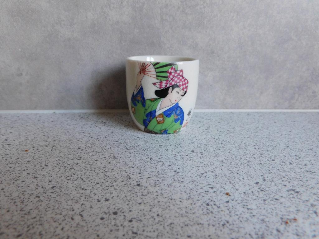 Sake kopje 60 ml. Japans Geisha Kimono Blauw Groene Waaier, Ophalen of Verzenden