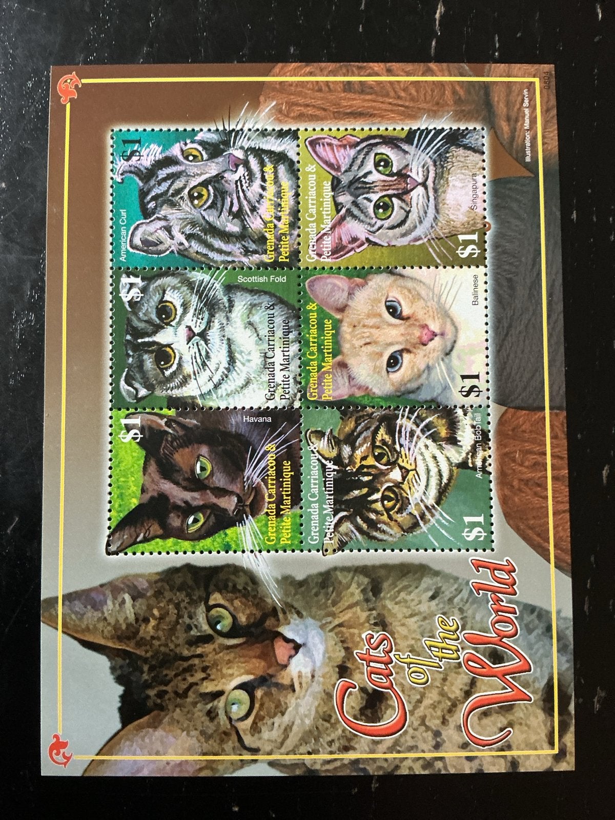 Postzegelvel 'Cats of the World' Grenada Carriacou, Ophalen of Verzenden, Postfris, Dier of Natuur