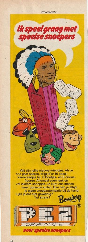 Retro reclame 1974 Bensdorp Pez snoepjes in automaatje, Verzenden, Overige typen