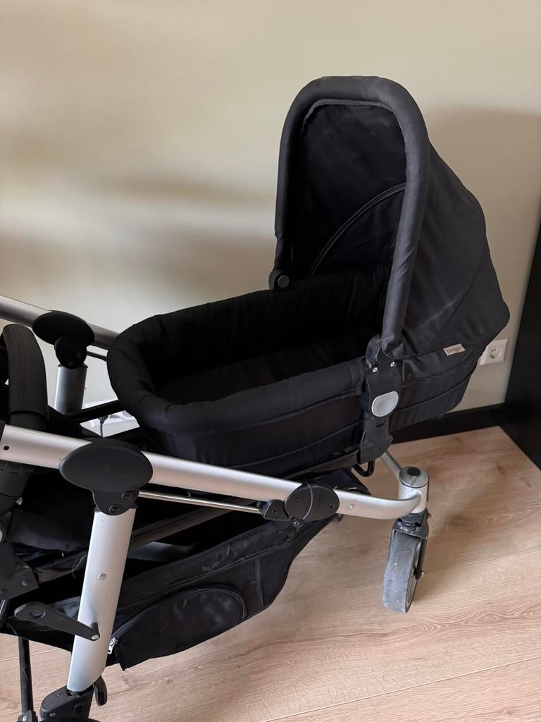 Tandem kinderwagen met reiswieg - zwart, Gebruikt, Duowagen, Ophalen of Verzenden, Kinderwagen