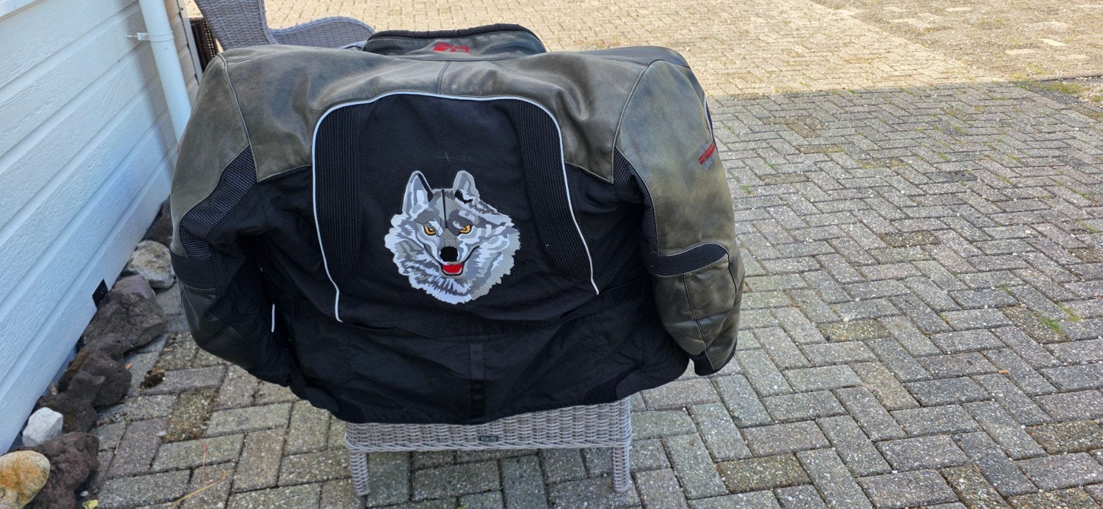 Dane Gore-Tex Motorjas leer/textiel met wolfpatches, Heren, Jas | leer, Ophalen of Verzenden, Dane GoreTex