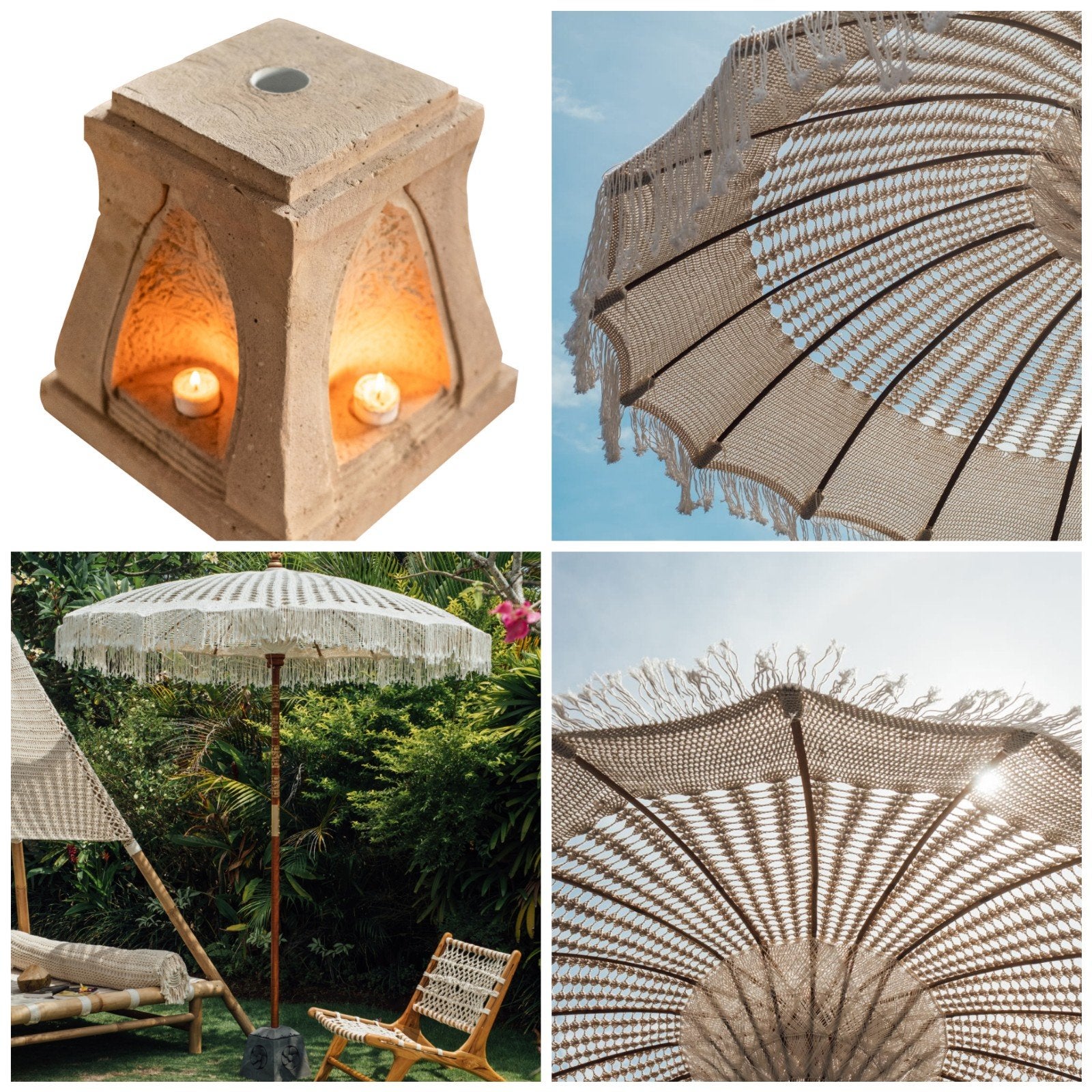 Nieuwe Macrame Parasol - Handgemaakt op Bali - Crème 250cm, Tuin en Terras, Ophalen of Verzenden, Nieuw