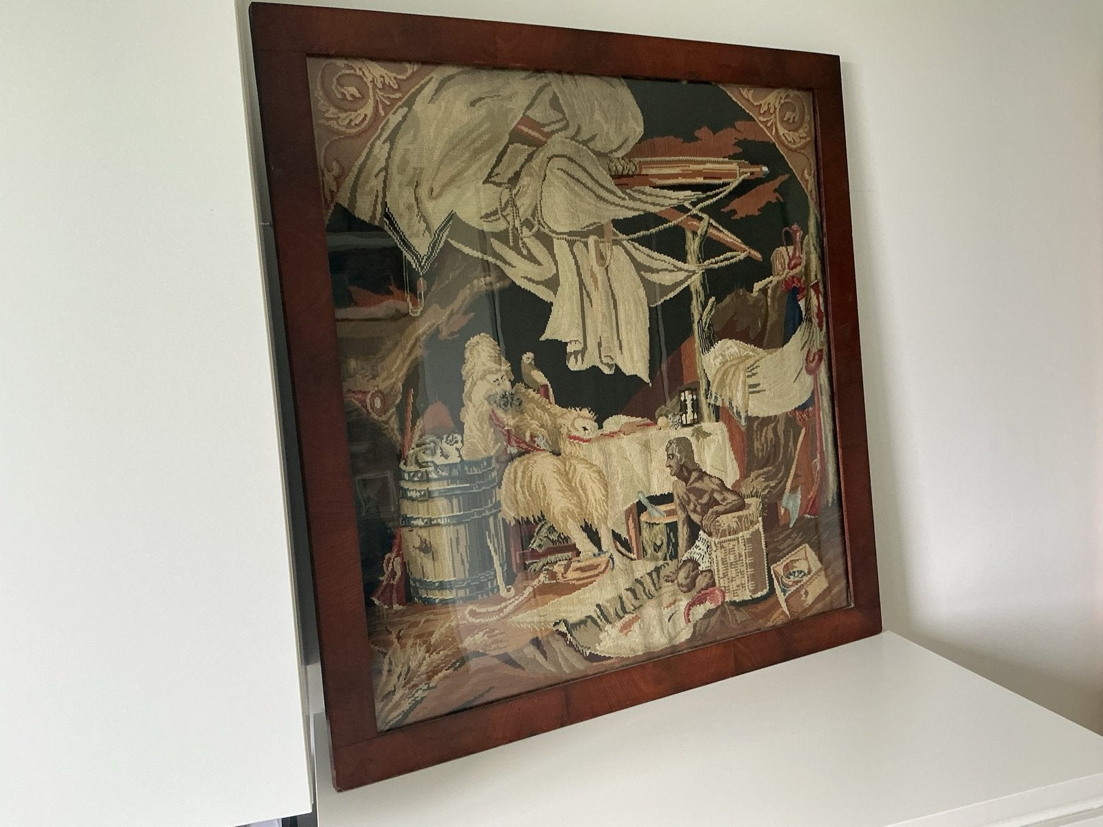 Oud handgeborduurd kunstwerk, ingelijst, 80x80 cm, Ophalen