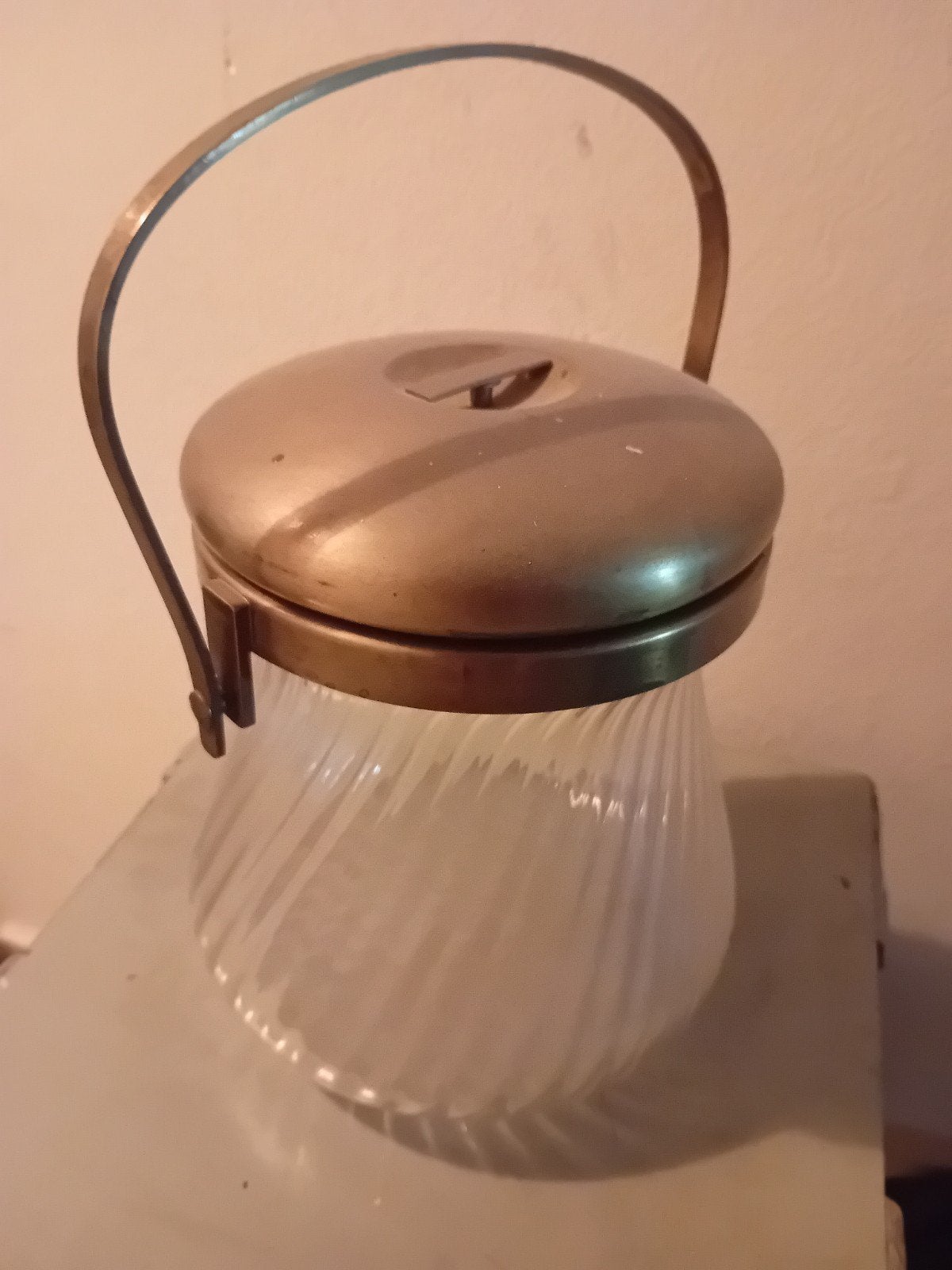 Vintage glazen pot met metalen deksel en hengsel, Ophalen of Verzenden