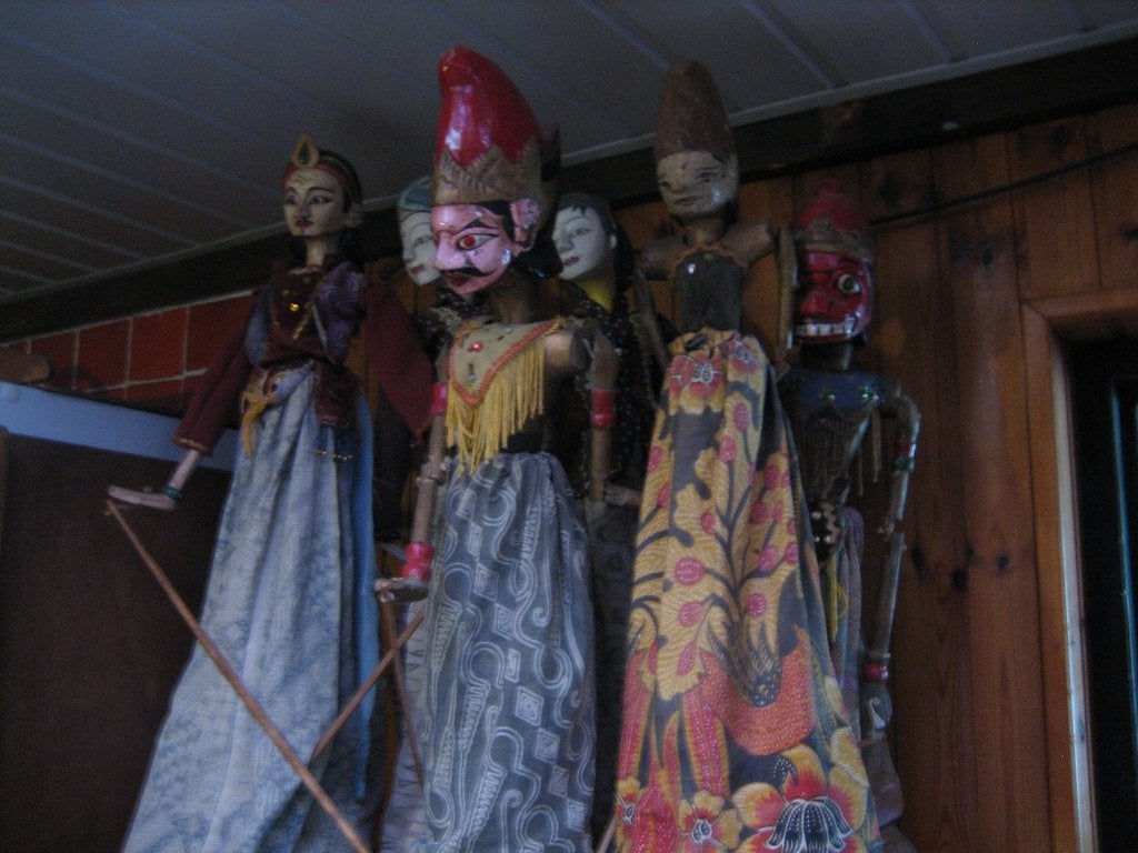 wayang poppen 6 stuks, Antiek en Kunst, Meerkleurig, Ophalen of Verzenden, Ritueel object, Natuurlijk materiaal