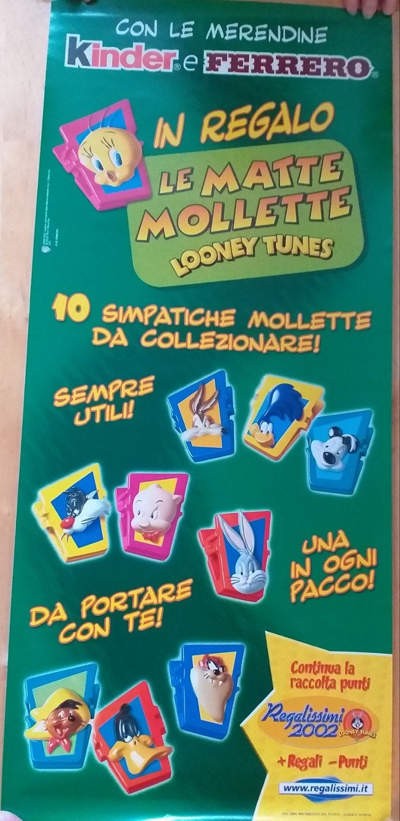 Kinder & Ferrero Looney Tunes Mollette Poster 2002, Ophalen of Verzenden, Gebruikt, Hardplasticfiguren