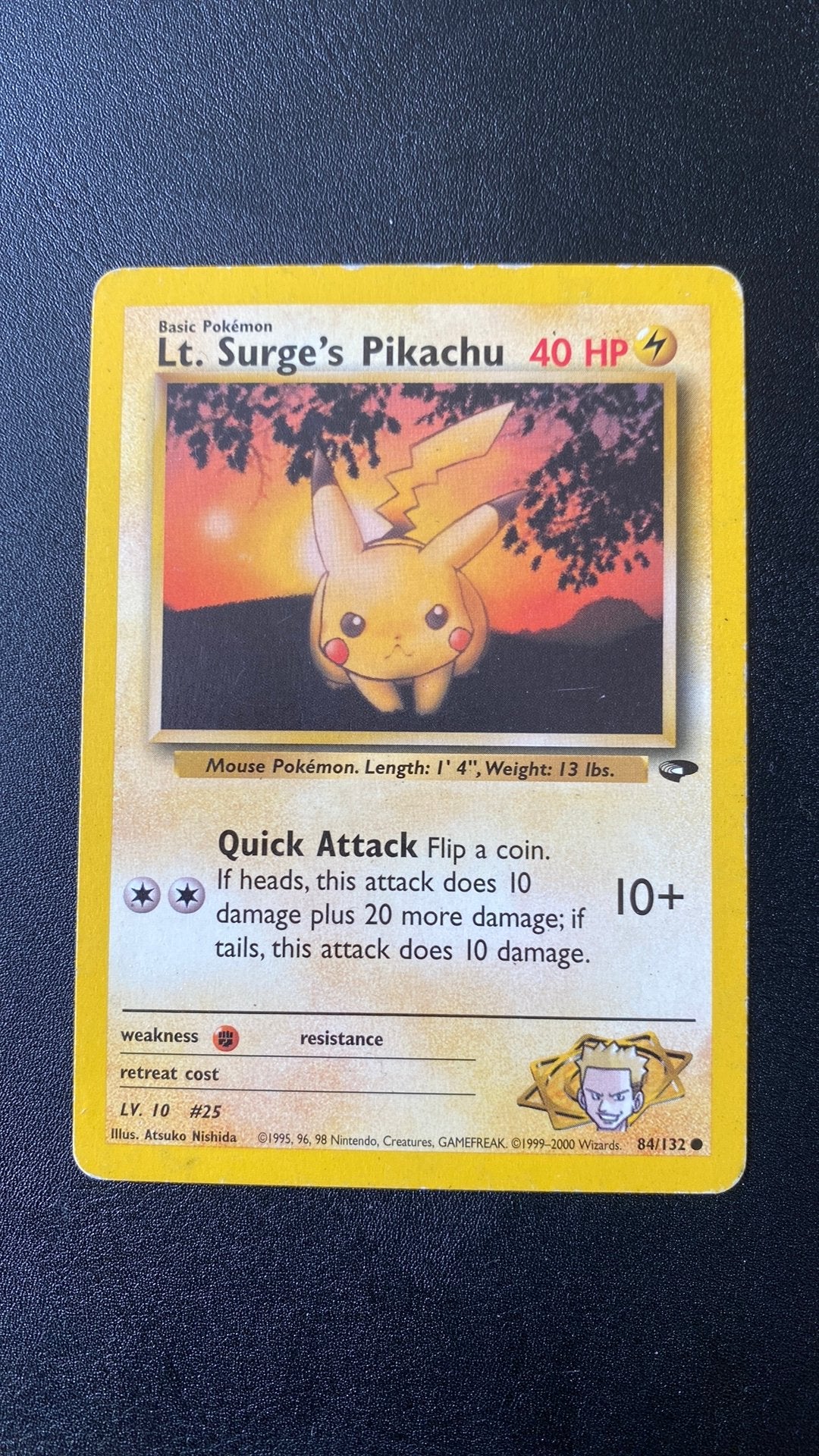 Pokemon pikachu lt surge 84 gym, Ophalen of Verzenden, Gebruikt, Losse kaart
