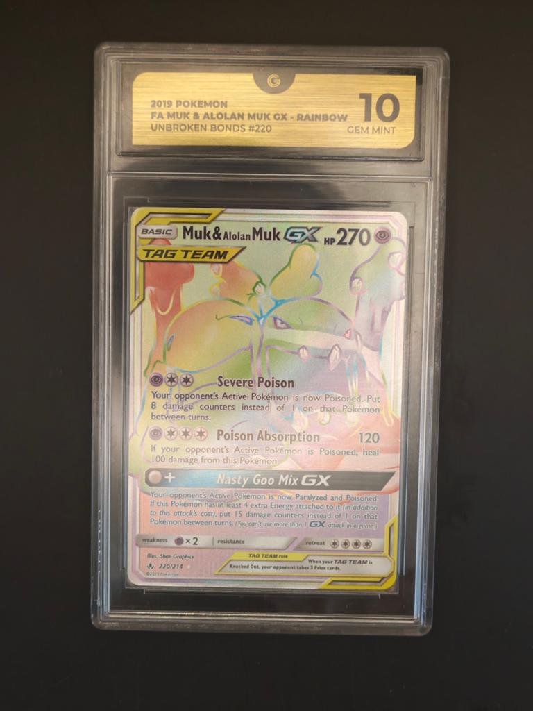 Pokémon FA Muk & Alolan Muk GX Rainbow GG10 GEM MINT, Ophalen of Verzenden, Nieuw, Losse kaart, Foil