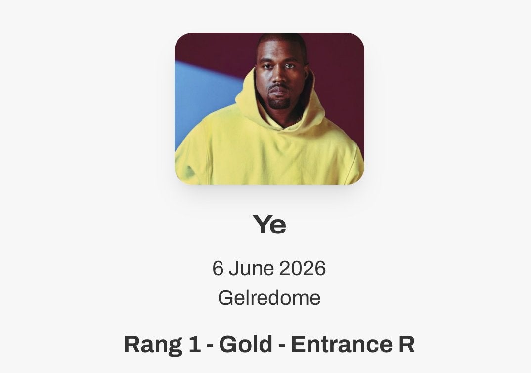 Ye concert 2x tickets RANG 1 Gold, Tickets en Kaartjes, Twee personen, Juni