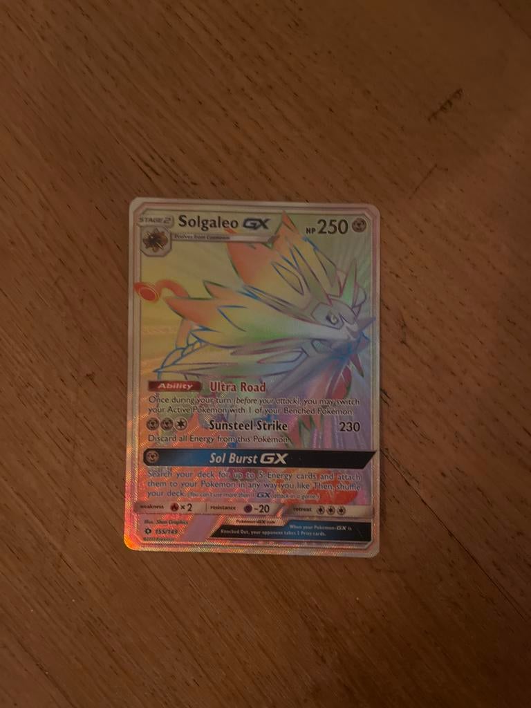 Solgaleo GX 155/149 Full Art Rainbow Rare Pokémon Kaart, Ophalen of Verzenden, Zo goed als nieuw, Losse kaart, Foil