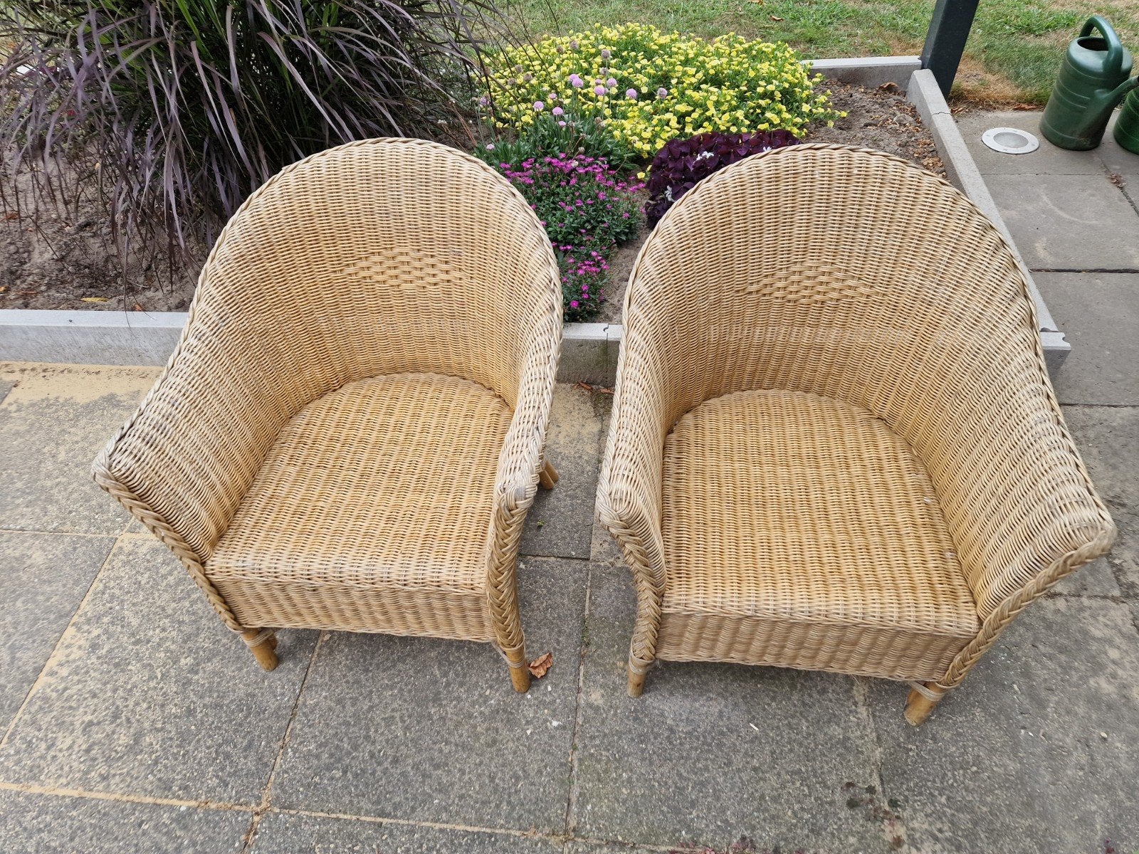 Set van 2 rotan stoelen - Vintage rieten fauteuils, Huis en Inrichting, Ophalen, Gebruikt, Twee, Overige kleuren