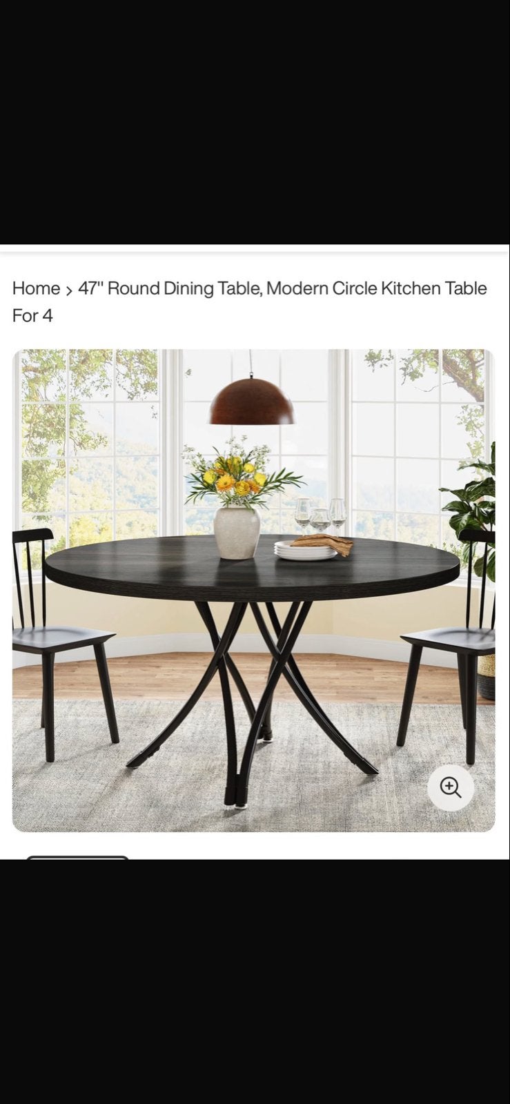 Moderne Ronde Eettafel - 47 inch - Zwart nieuw in doos, Ophalen, Overige materialen, 100 tot 150 cm, Rond