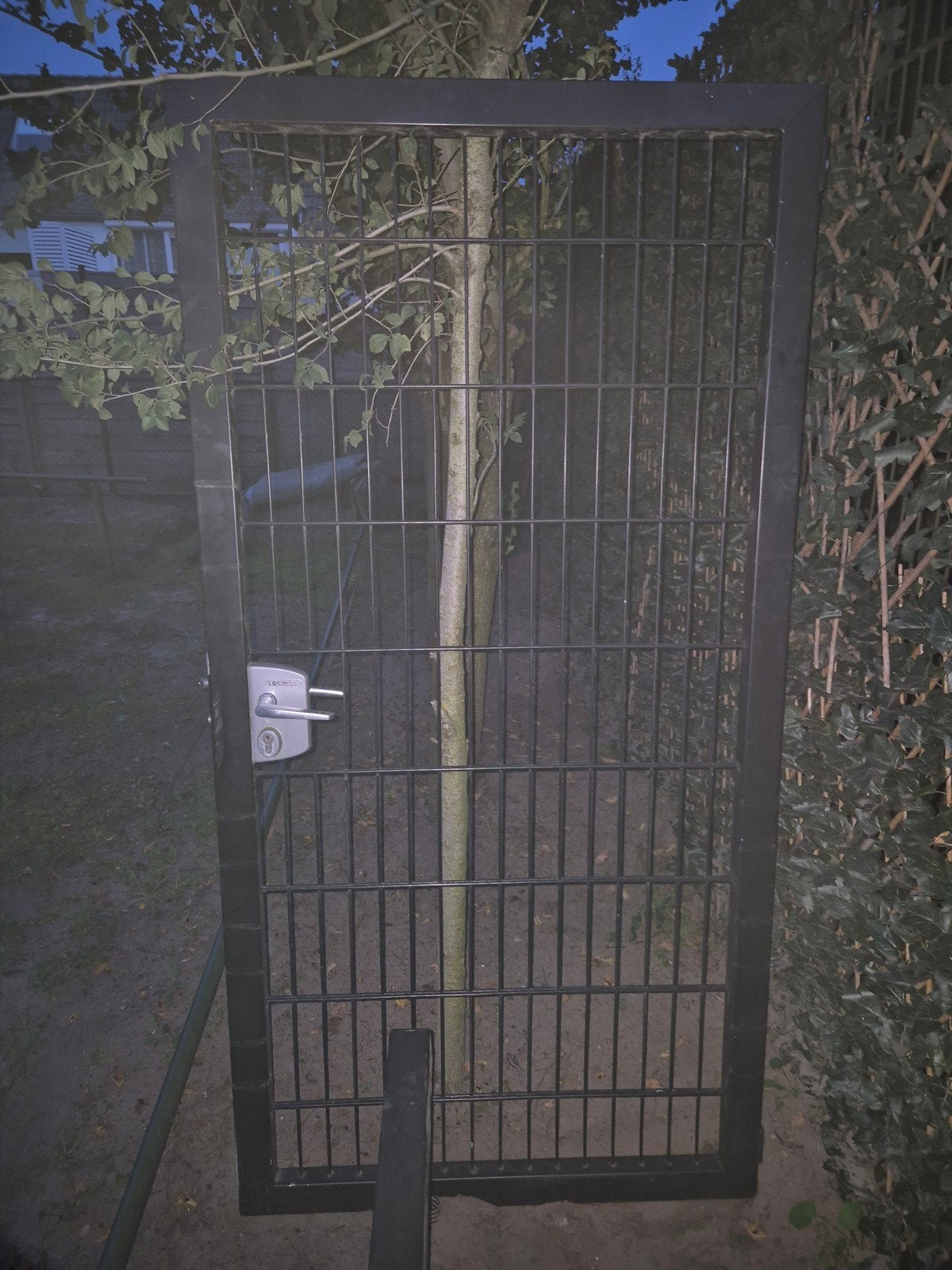 Dubbelstaafmat poort met palen - Gebruikt, goede staat, Tuin en Terras, Ophalen, Met poort, Gebruikt, Dubbelstaafmat hekwerk