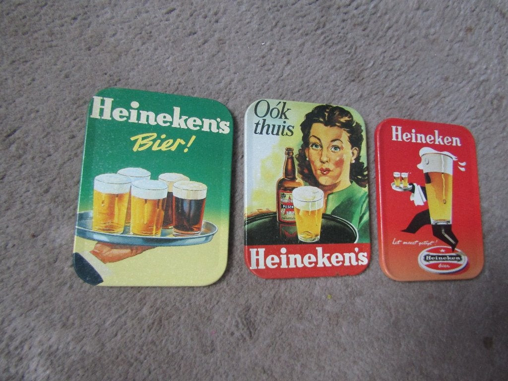 Heineken onderzetters met kurk ondergrond - retro, Ophalen of Verzenden, Glasonderzetter, Gebruikt, Kurk
