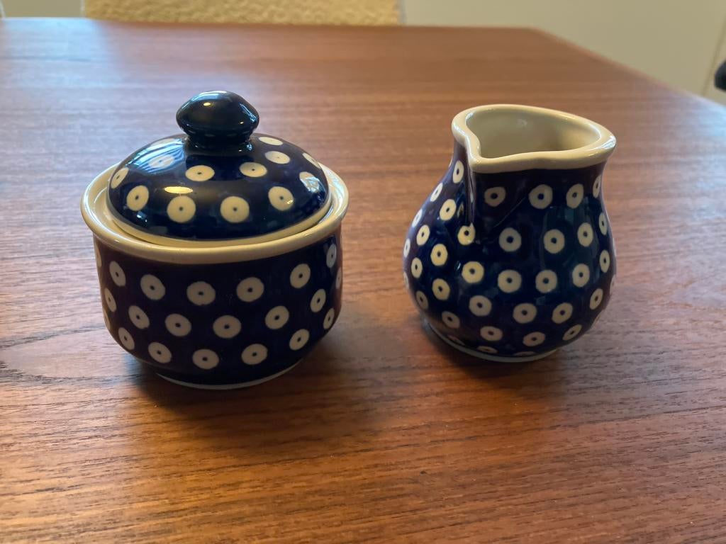 Suikerpot en melkkan set - Bunzlau Pools aardewerk, Antiek en Kunst, Ophalen of Verzenden