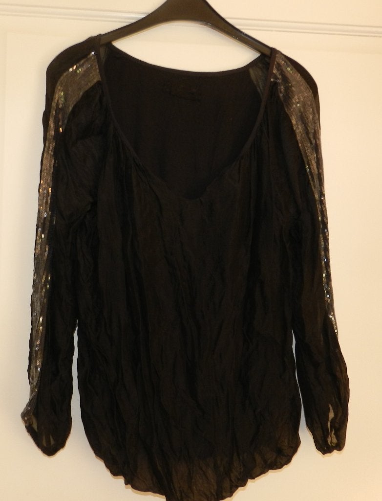 Feestelijke zwarte ballon blouse/top met glitterstrook, Verzenden, Gedragen, Maat 46/48 (XL) of groter, Zwart