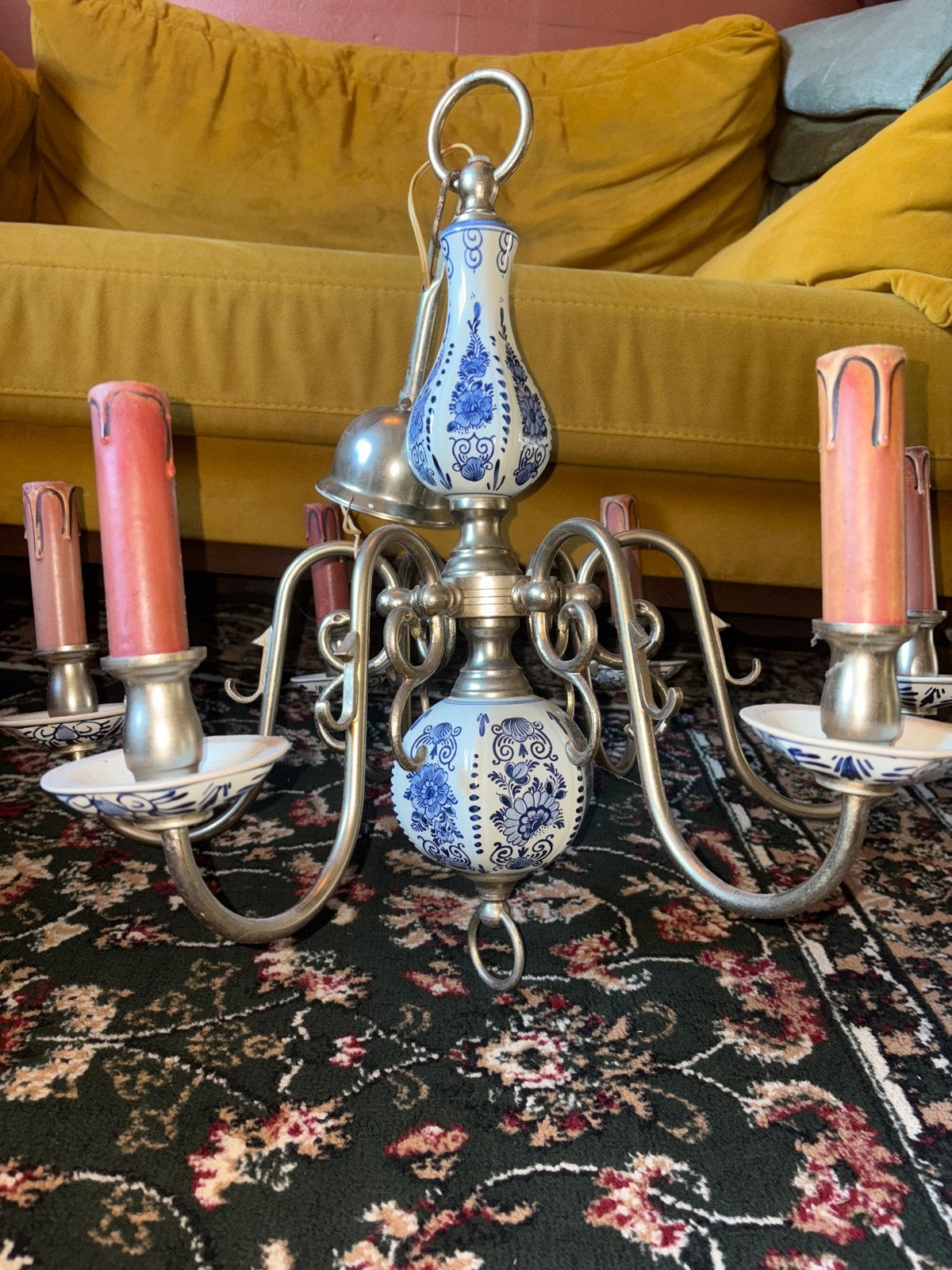 Delfts Blauw Kroonluchter - Klassieke Hanglamp, Ophalen of Verzenden