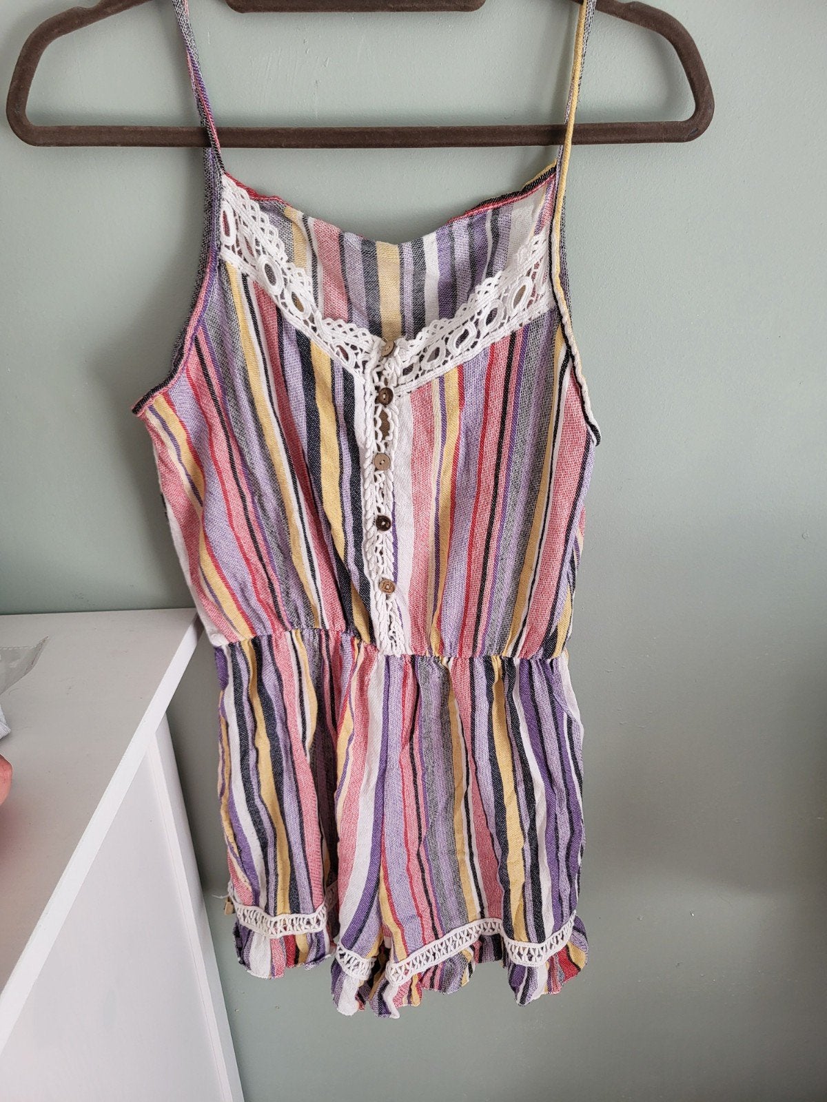 Vintage gestreepte playsuit / retro jumpsuit, Verzenden, Gedragen, Maat 38/40 (M), Meerkleurig