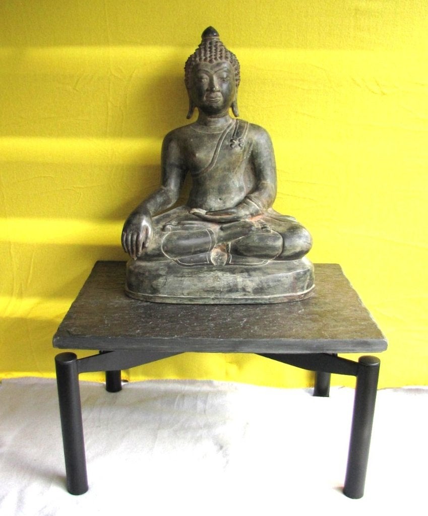 Grote Bronzen BOEDDHA + TAFEL, Ophalen, Handgemaakt, 93 cm, Meerkleurig