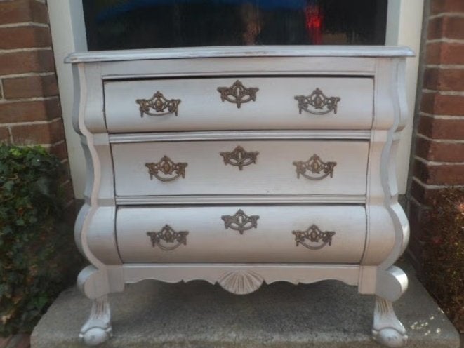 Vintage Ladekastje Buikkastje Zilver ladekast grijs eiken, Huis en Inrichting, Kasten | Ladekasten, Ophalen, Gebruikt, Eikenhout