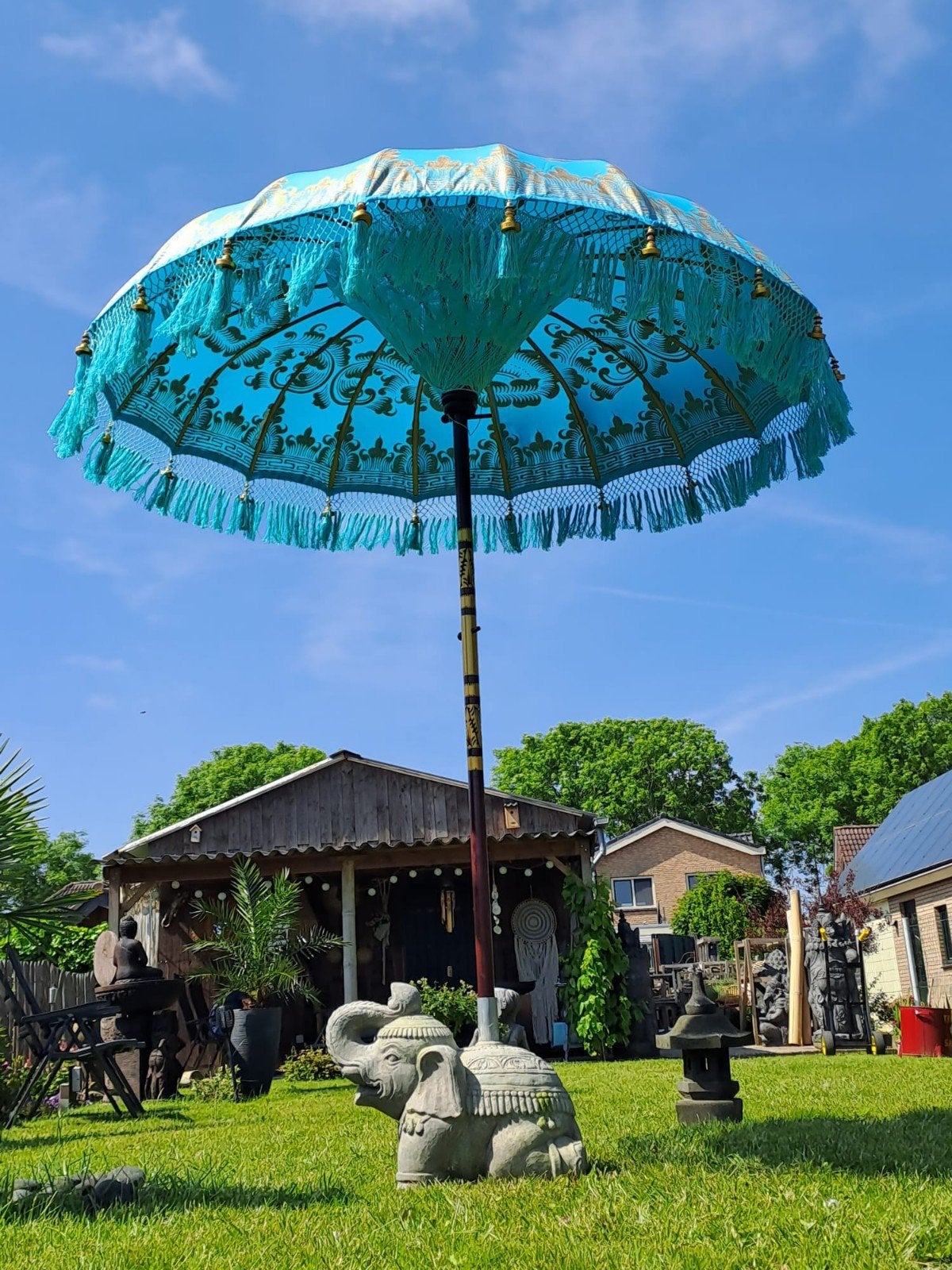 Ibiza parasol - Bali parasol Turquoise, Tuin en Terras, Parasols, Ophalen, Www.ibizasfeer.nl, Nieuw, Info@ibizasfeer.nl