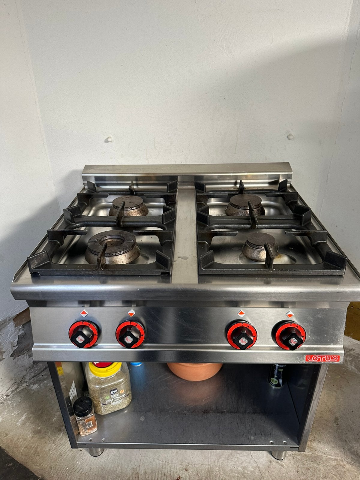 Lotus Professioneel 4-Pits Gasfornuis met Open Onderstel, Ophalen, 60 cm of meer, Zo goed als nieuw, Gas