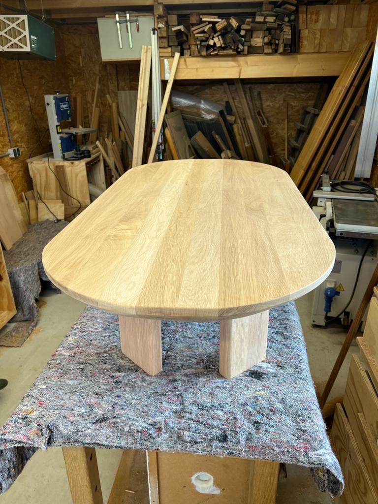 Salontafel ovaal 138x70 hoogte36cm massief eiken, Ophalen, 100 tot 150 cm, Eikenhout, 50 tot 100 cm
