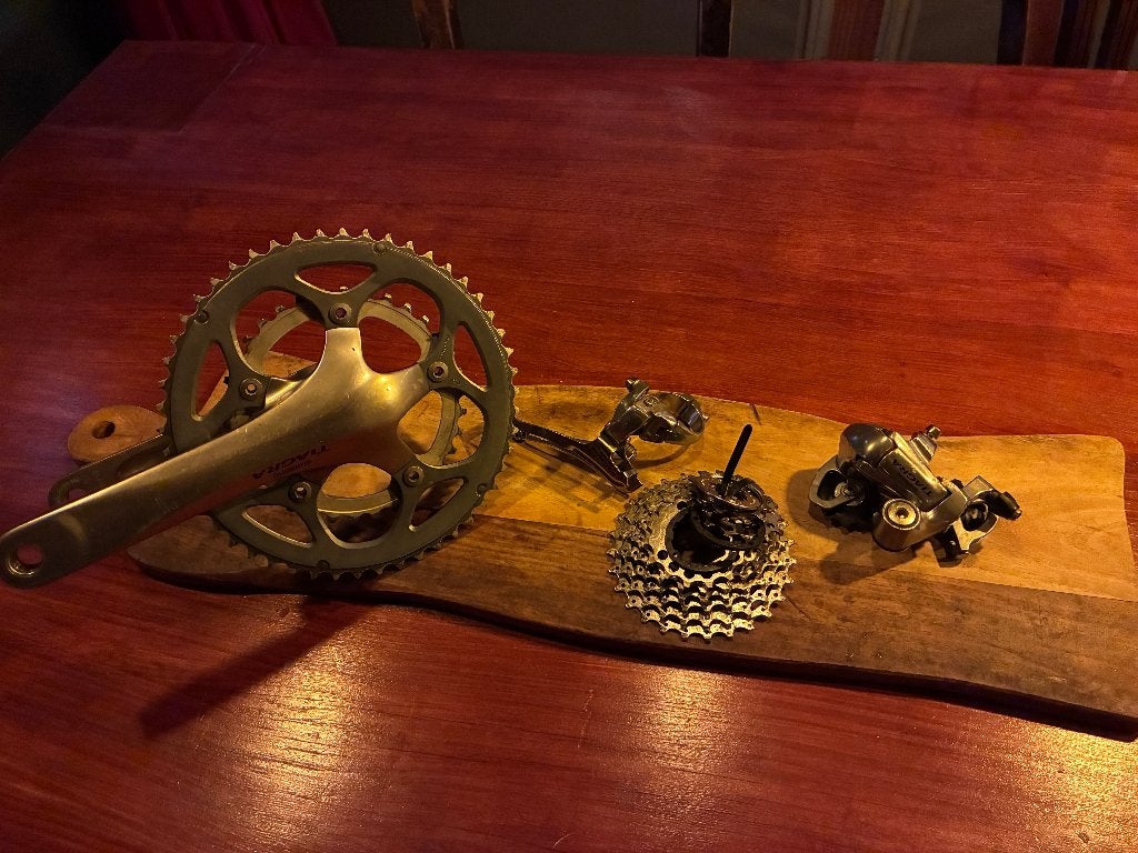 Vintage Shimano Tiagra 9-speed crankstel/derailleur/cassette, Crankstel of Pedalen, Gebruikt, Gravelbike, Ophalen of Verzenden