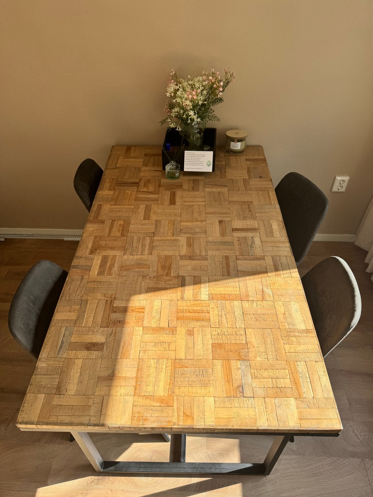 Moderne houten eettafel, Ophalen, Gebruikt, 50 tot 100 cm, 150 tot 200 cm