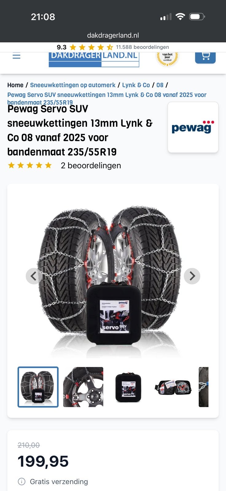 Pewag Servo SUV sneeuwkettingen 13mm !!! tot 21 inch !!!, Ophalen of Verzenden, Zo goed als nieuw