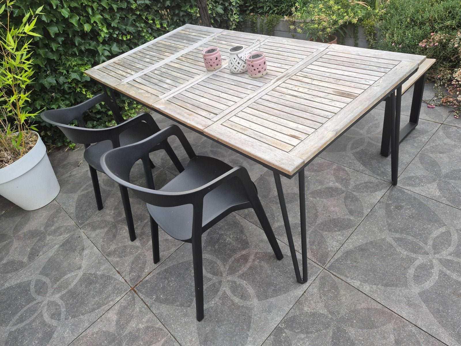 tuintafel, 2 stoelen en 1 bankje, Ophalen, 4 zitplaatsen, Gebruikt, Bank