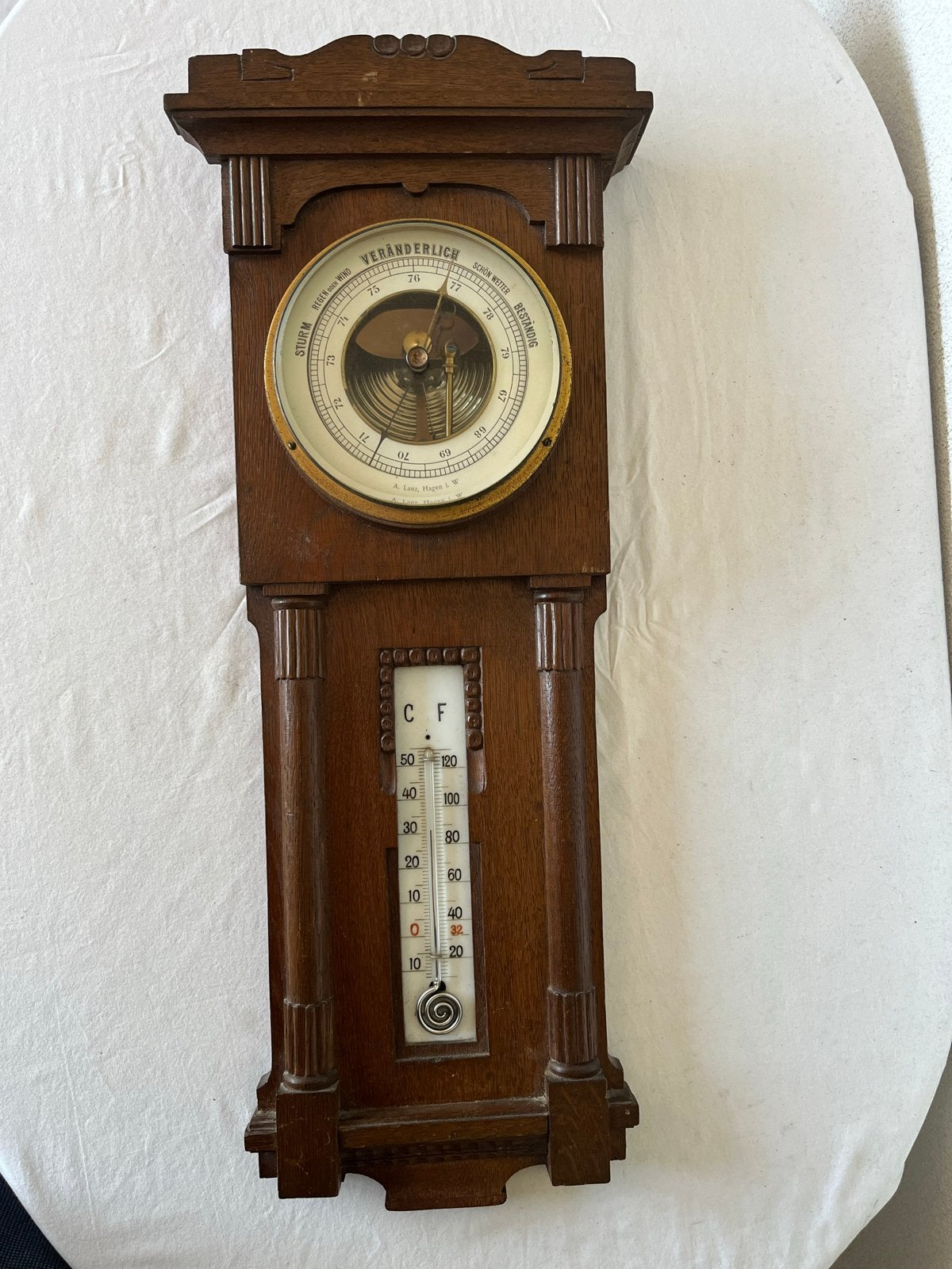 Art Deco Amsterdamse School Barometer Thermometer Hout, Ophalen of Verzenden